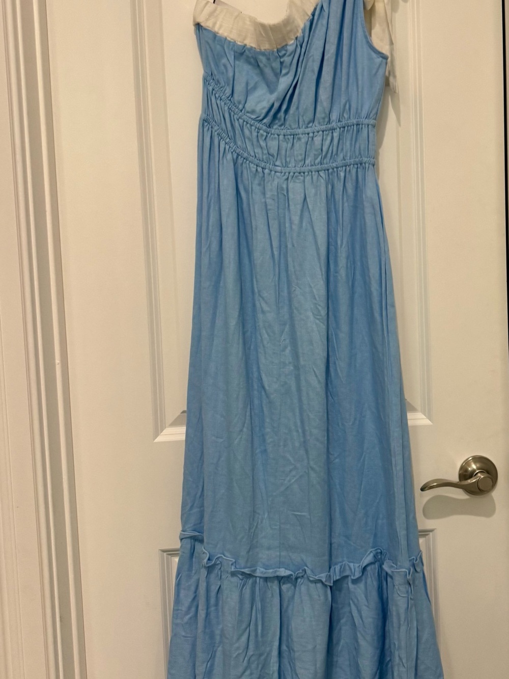 Petal & Pup Light Blue One-Shoulder Maxi Dress